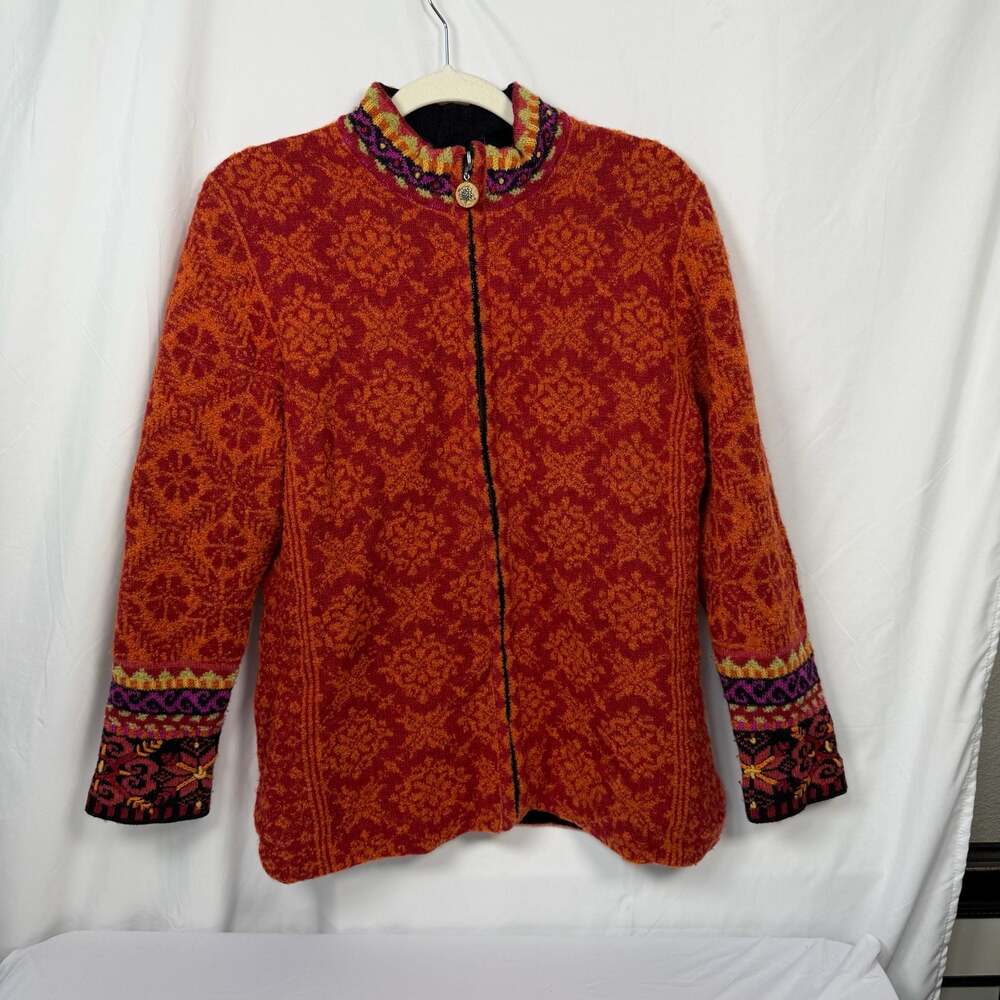 Icelandic Design Wool Blend Full Zip Patterned Cardigan Size M